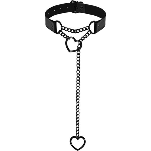 Heart Chain Choker Collar | Gothic Punk O-Ring Necklace | Edgy Women’s Jewelry - Picture 1 of 4